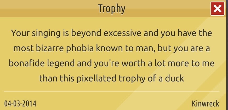 TrophyColl3ctor's tweet photo. Trophy made: March 4, 2014
User: Kinwreck
Last Log in: Private Profile on @Habbo 

I wonder what the bizarre phobia was! 

This was a prime example of how we could really show our appreciation in game through trophies! #Habbo #HabboHotel #Trophies https://t.co/BIUOHLm8on