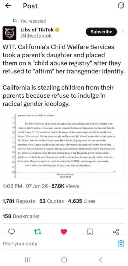 AlyashchenkoX's tweet photo. My daughter reads 3 languages.  She had been always a straight A plus student.  Two years ago,  CA CPS seized her for transgender mutilation surgeries,  woth this sicko charlatan https://t.co/RKCUuTof0Y

brainwashing her and supplying to the child trafficking cartel.  Her grades and attendance dropped. 2 years of totall hell. I grabbed her little brother EXACTLY A YEAR AGO and fled California.  Now he is homeschooling and reads 2 languages too... I don't know where my daughter is going.  This crook judge erased our medical rights just under her 18th birthday which is next month... That's how they destroy families