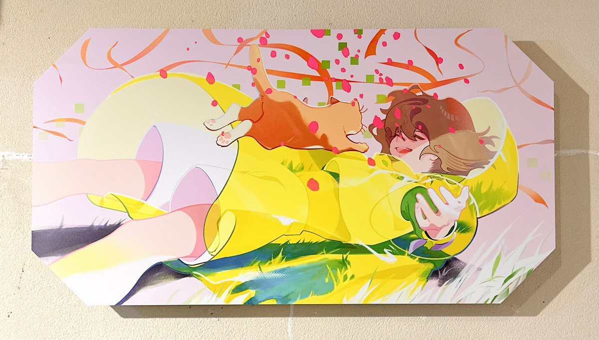 Hiro_Sauria's tweet photo. 【作品紹介】
この2作品はアルミ複合板に印刷し、ネオン(蛍光)インク、透明インクを施しています。
猫をいだく喜びと、あたたかさを込めました。
透明インクの厚みを部位で変え、触ってもポコポコして楽しいです!
ぜひこの鮮やかな施工を間近で観察してほしい☺️
印刷は #FLATLABO さん! https://t.co/CUGJC1ShUS