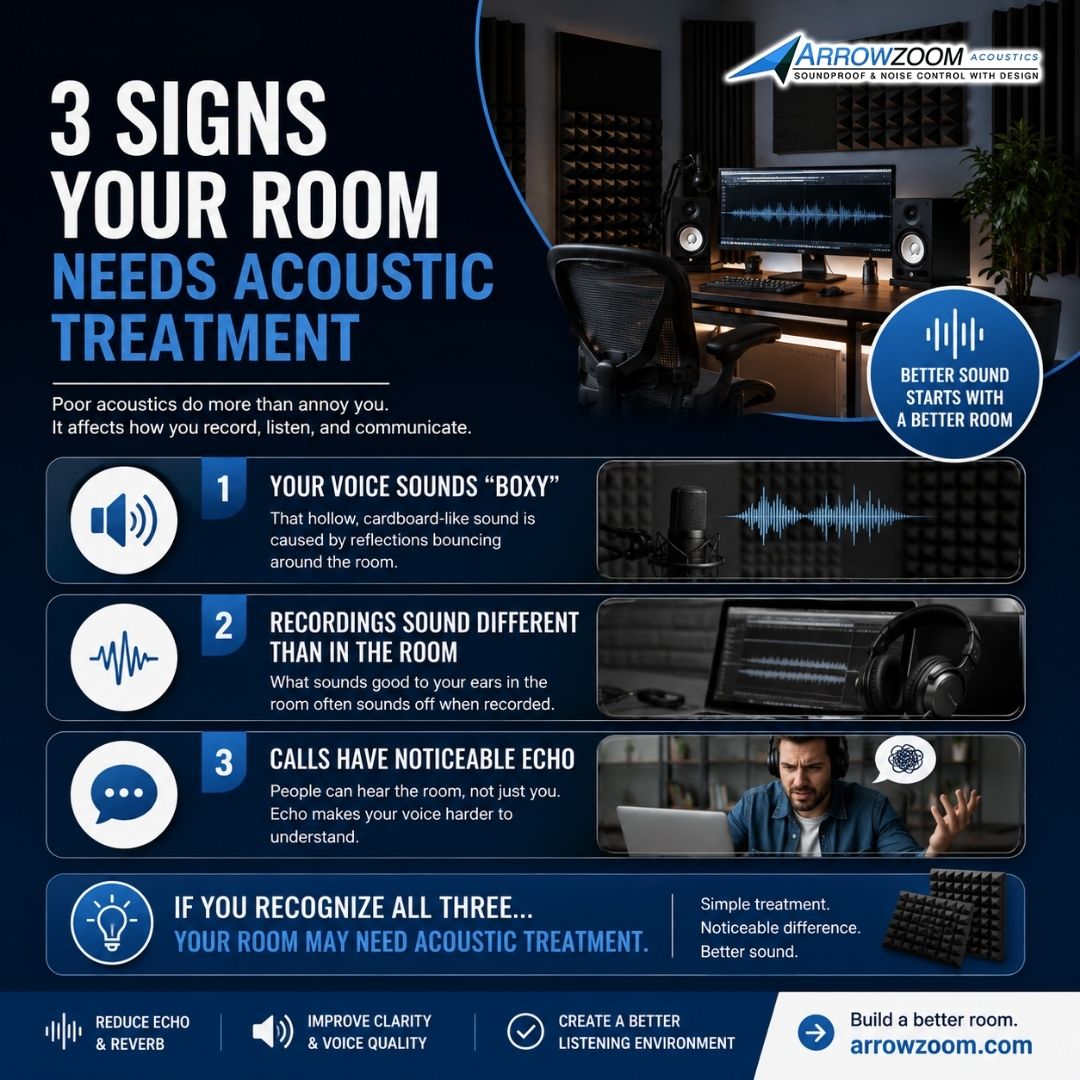 Arrowzoom's tweet photo. If you’re experiencing all three, it might be time to treat the room,not just upgrade your microphone.

➡️ Check out Arrowzoom:
https://t.co/h9oncTD3BW

#acoustictreatment #acousticfoam #homestudio #recordingstudio #soundabsorption #podcastsetup #arrowzoom https://t.co/vPUbxKnoQO