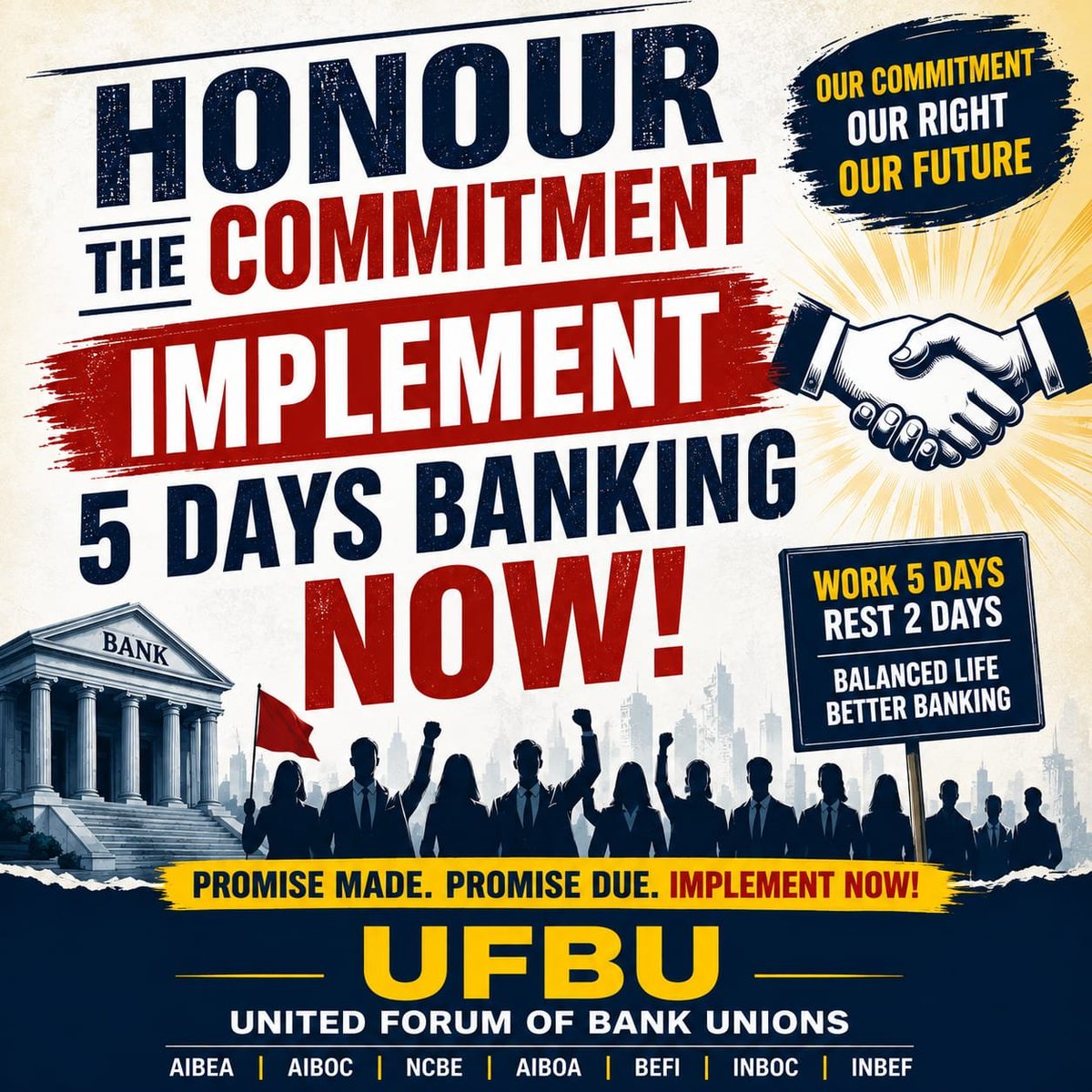 AIBEAofficial's tweet photo. Honour the Commitment @ChairmanIba @ChiefIba @DFS_India @nsitharaman Implement 5 days Banking now
#5DayWeekandFairPLI https://t.co/gjPmwy42Fv