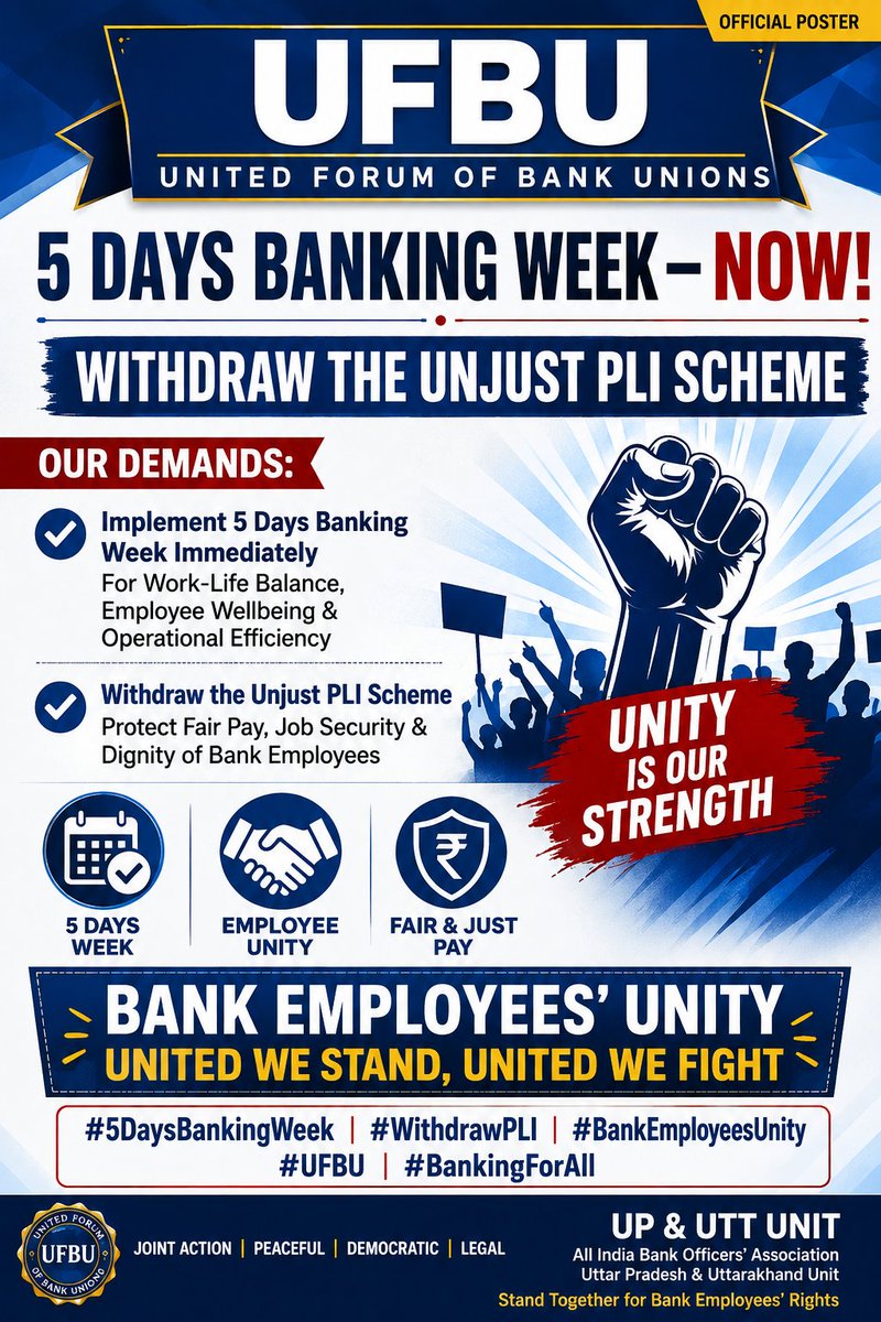 AbhishekBOIOA's tweet photo. 5 Days Banking is not a luxury—it is a long-pending demand of bank employees.
And PLI must be based on fairness, transparency and equal recognition of contribution.
Stand together. Speak together. Fight together.
#5DayWeekandFairPLI
@DFS_India https://t.co/cWLVG35FwM