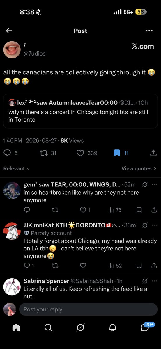 sugacrassh's tweet photo. Toronto armies going thru a collective psychosis rn cuz no one can get over the fact that boronto weekend is over 😭 https://t.co/i7O2nts8op