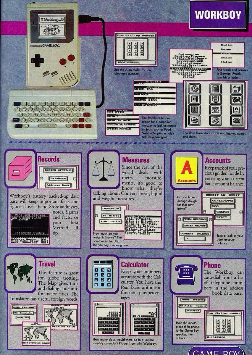 ComputerLove_'s tweet photo. The WorkBoy, a cancelled add-on for the Game Boy (1992) https://t.co/4ViAKgwWEc