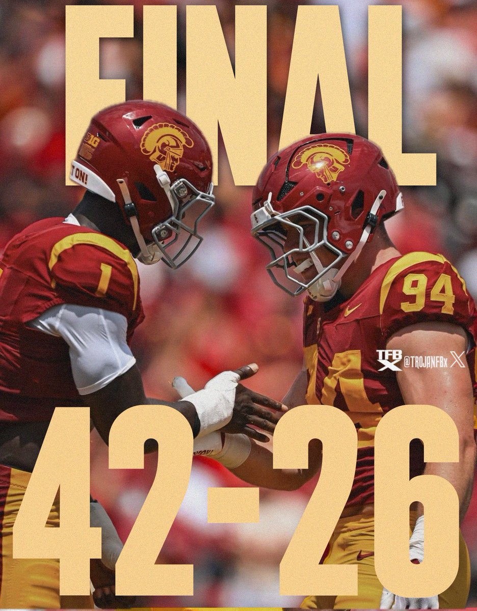 TrojanFBx's tweet photo. Victory! USC beats San Jose State 42-26. What are your thoughts? https://t.co/VBv0uozlli