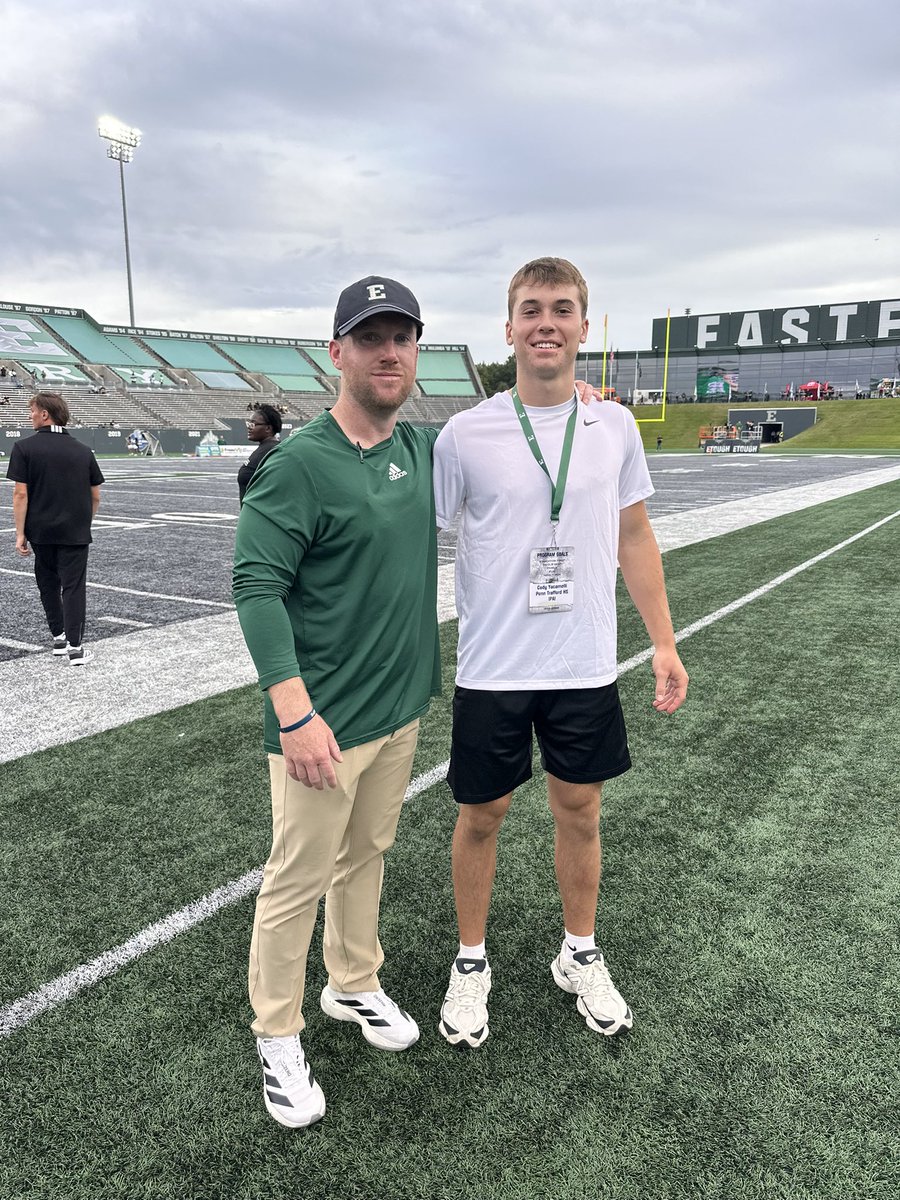 CodyYacamelli's tweet photo. After a great conversation with @Coach_Creighton and @CoachSDugan I am excited to receive an offer from @EMUFB ! 🟢⚪️

@ptwarriorfb @210ths @ShadowStudentAt @Alonzo_Mitchell @T_Cortazzo @outerlim @WPIAL_Insider @PA_TodaySports @wpialsportsnews @BrianDohn247 @PaFootballNews https://t.co/X7w740MJ1D