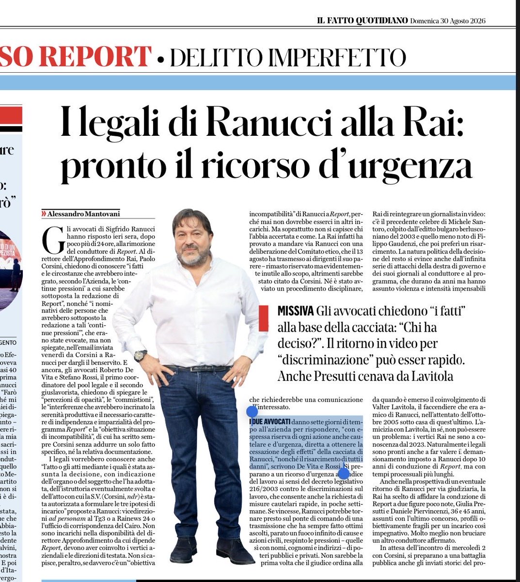 Acquadiggio's tweet photo. Interessante articolo , utile condividerlo

Si attendono sviluppi entro i prossimi 7 gg
 Chissà cosa ne pensa il solerte direttore 
e soprattutto cosa ne penserà il giudice del lavoro

#ranucci #reportrai https://t.co/Nb6WNudzrh