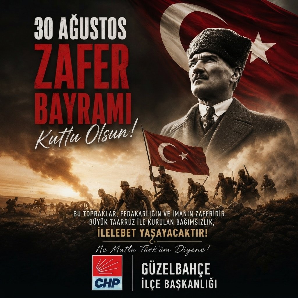 CHPguzelbahce's tweet photo. Tarihin akışını değiştiren, bir ulusun küllerinden doğuşunu müjdeleyen o büyük gün.30 Ağustos Zafer Bayramımız kutlu olsun.
​Başta Gazi Mustafa Kemal Atatürk olmak üzere, bu destanı yazan tüm şehitlerimizi ve gazilerimizi rahmet, minnet ve şükranla anıyoruz. https://t.co/ZY5r7cn1B6
