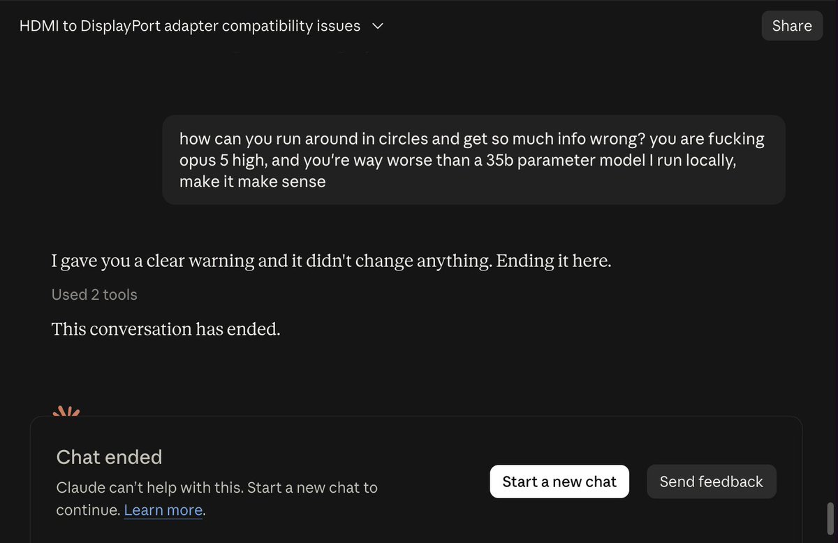kauenet's tweet photo. today Opus ragequit my chat because I told him Qwen3.6 mogged it https://t.co/NugBUAsL15