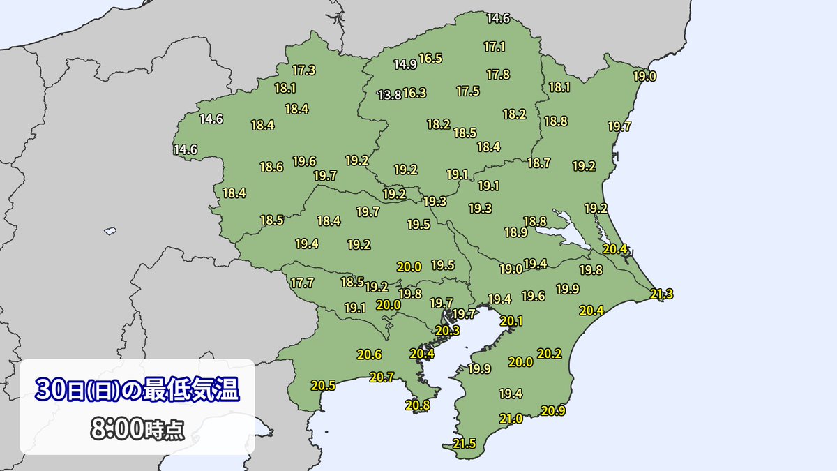 makotokawazu's tweet photo. けさの東京都心は（昨夜からだけど）20℃を下回りました。20℃を下回ったのは7月6日以来です。 https://t.co/dyr1INKZip