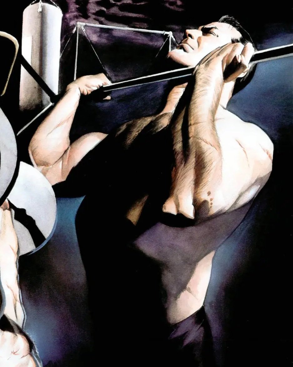 Parker_Luck394's tweet photo. Alex Ross' Bruce Wayne build is honestly goals.

It gives the idea that he's looking to be as strong and imposing as humanly possible, rather than being shredded like a model or a movie star.

Tbh, Ross doesn't use this build for Batman only, but it sure works well for the guy. https://t.co/cHOo26GZSv