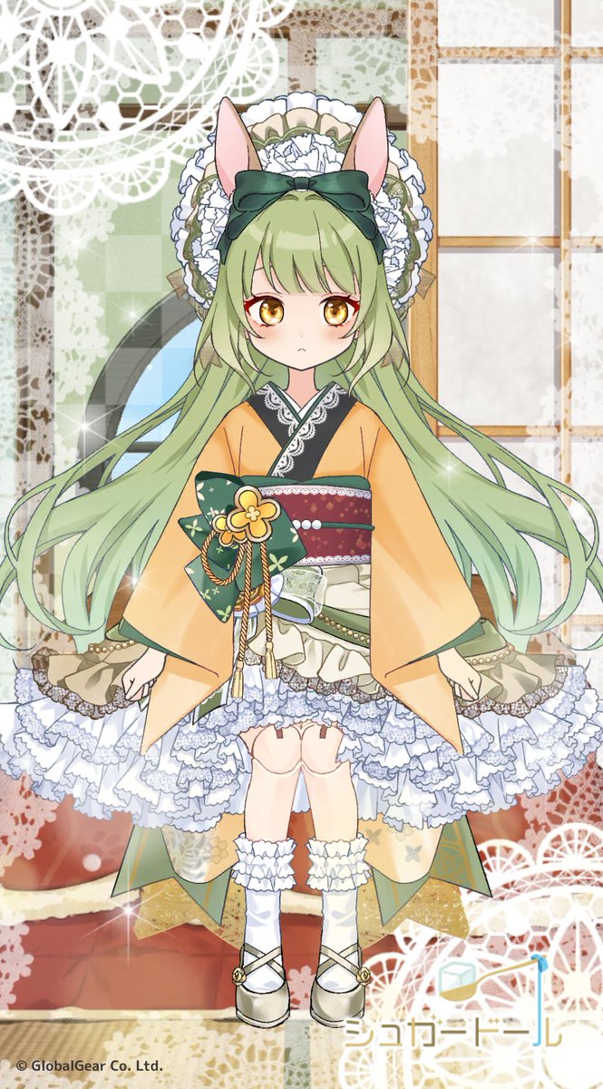 maaaryun's tweet photo. 和ロリで参加させていただきます💚💛
お題で考えるの楽しかった！

#シュガードール https://t.co/1T7LMcmf16
