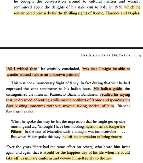 Voiddottore's tweet photo. During Hitler’s 1938 tour of Italy to view art, Bianchi Bandinelli recalled Hitler saying that he envisioned himself after the war as an ordinary artist, looking forward to the day he could take off his uniform and live in a villa in Rome. https://t.co/qNkUFhlmkA
