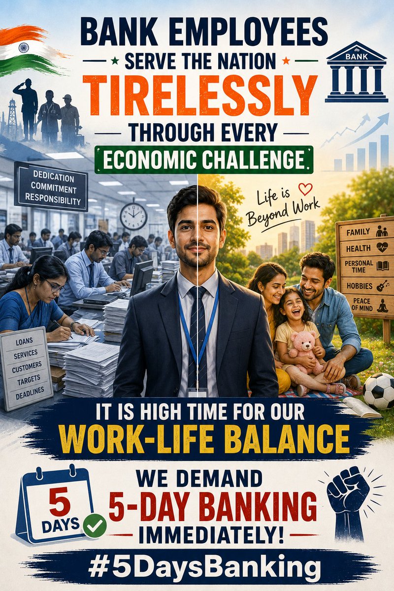 bambareabhi's tweet photo. RBI, DFS, CVC, LIC, SEBI, NCPI, IRDAI, BSE, NSE, and Government offices all operate on a 5-day model. Why are commercial bank employees being left behind? #5DayWeekandFairPLI @DFS_India @PMOIndia @nilesh_pawar15 https://t.co/AerZzhi1O2
