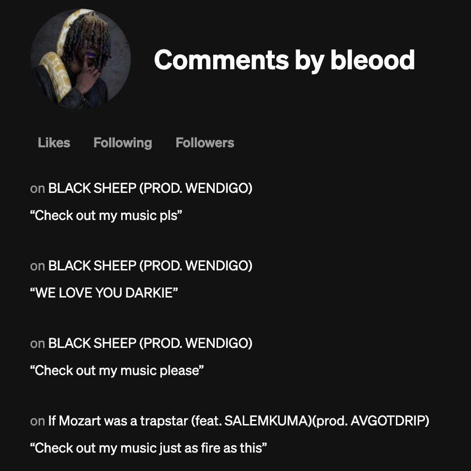 seenothingwrong's tweet photo. dude was genuinely up in lil darkie's comments glazing him and tryna get people to listen to his music 😭😭😭 https://t.co/UBkwPP9Iyc