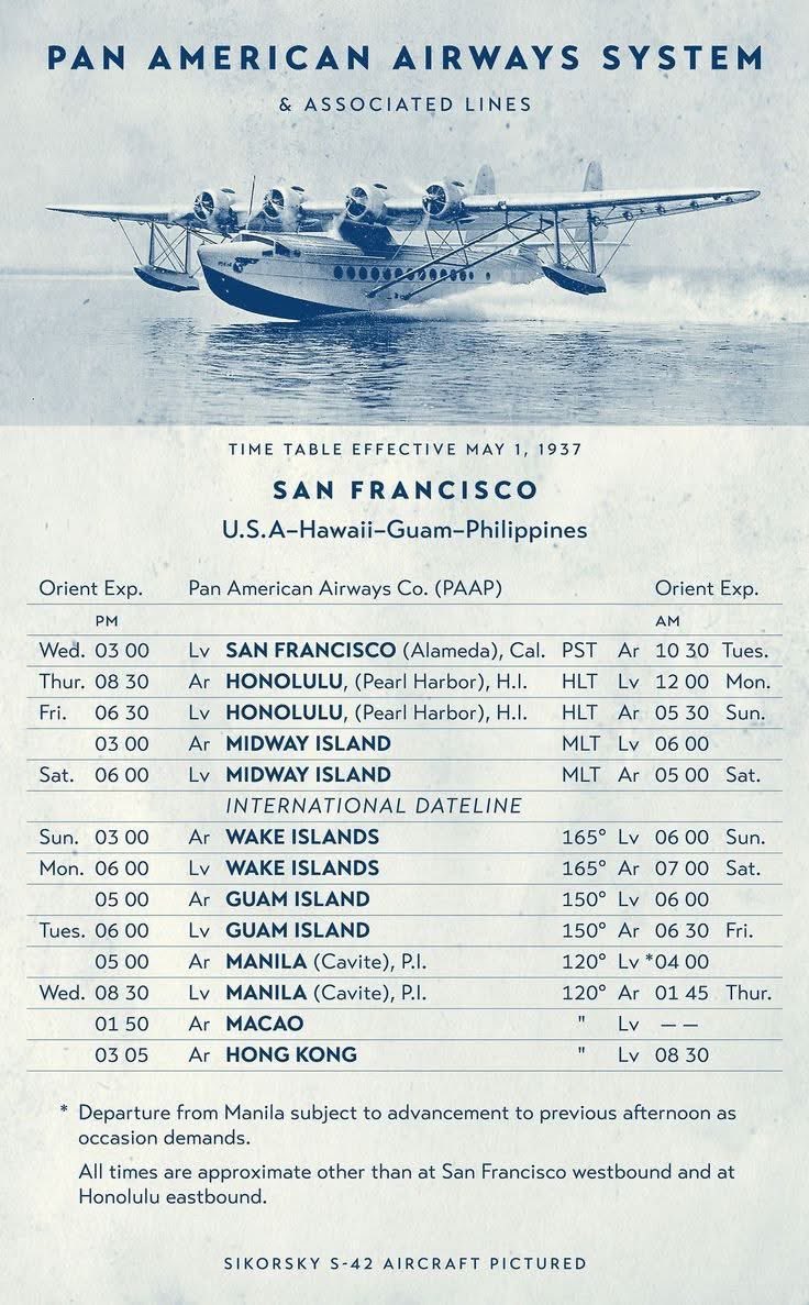 pitdesi's tweet photo. In 1937, a flight from San Francisco to Hong Kong took 6 days and $20k in today’s dollars…

And took off from Alameda! https://t.co/RAjVp5uYGE