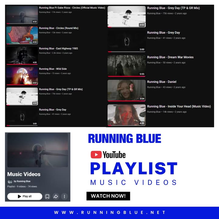 RunningBlueBand's tweet photo. 🎬 Weekend plans? Turn them into a music video marathon. Our visuals bring the grit and soul of the music to life.

▶️ Binge now: https://t.co/nLQCgIc4Le 

#MusicVideos #RockVisuals #YouTubePlaylist #RunningBlue https://t.co/IptzG3NmG6
