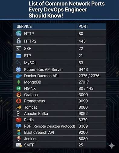 uday_devops's tweet photo. List of Networking Ports every devops engineer should know. https://t.co/TiHGKPpIKF