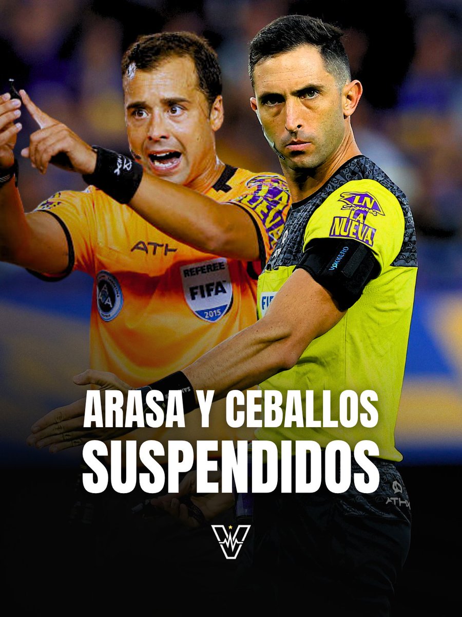 VelezLate's tweet photo. 🚨 LA AFA INFORMÓ LA SUSPENSIÓN DE ARASA Y CEBALLOS

▶️ Tras el robo a #Vélez, la Asociación del Fútbol Argentino informa que la Dirección Nacional de Arbitraje resolvió SUSPENDER a Nazareno Arasa y Diego Ceballos "a raíz del error cometido" en el empate de esta tarde ante Riestra.
