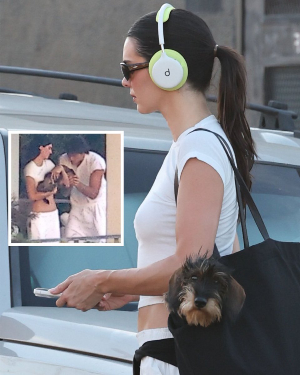 deuxmoiworld's tweet photo. Kendall Jenner was spotted in LA with her and Jacob Elordi’s alleged dog. The canine was previously seen earlier this summer with the couple in Malibu 📸@BackgridUS https://t.co/ZrZqt6qcPx