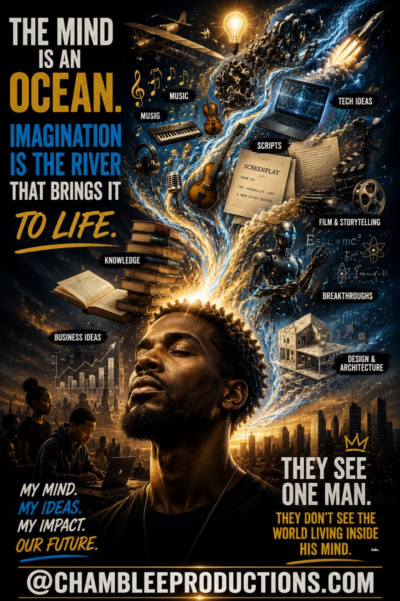 ChambleeInc's tweet photo. Every invention, story, song, idea, and breakthrough begins with imagination. Your mind may be your greatest creation.
#Imagination #Creativity #Innovation #BlackCreators #Inspiration https://t.co/8UZnQVj9zN