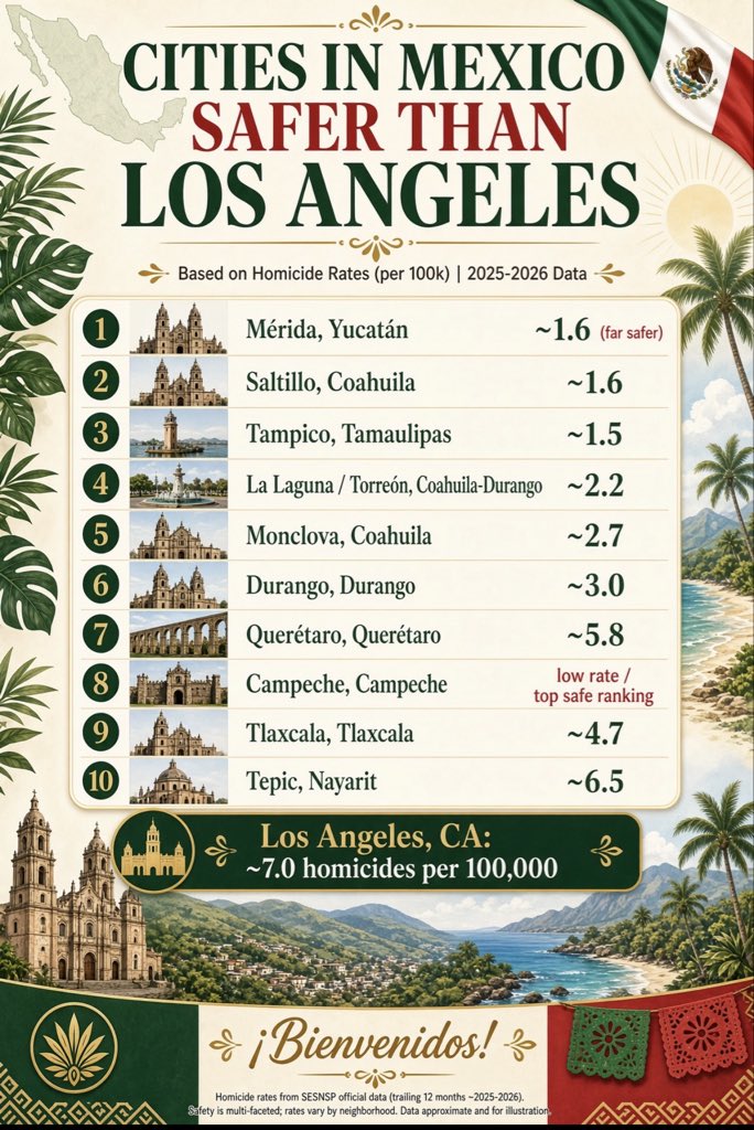 lalovestrump's tweet photo. Some cities in Mexico safer than la https://t.co/Af3Hk2uFj3