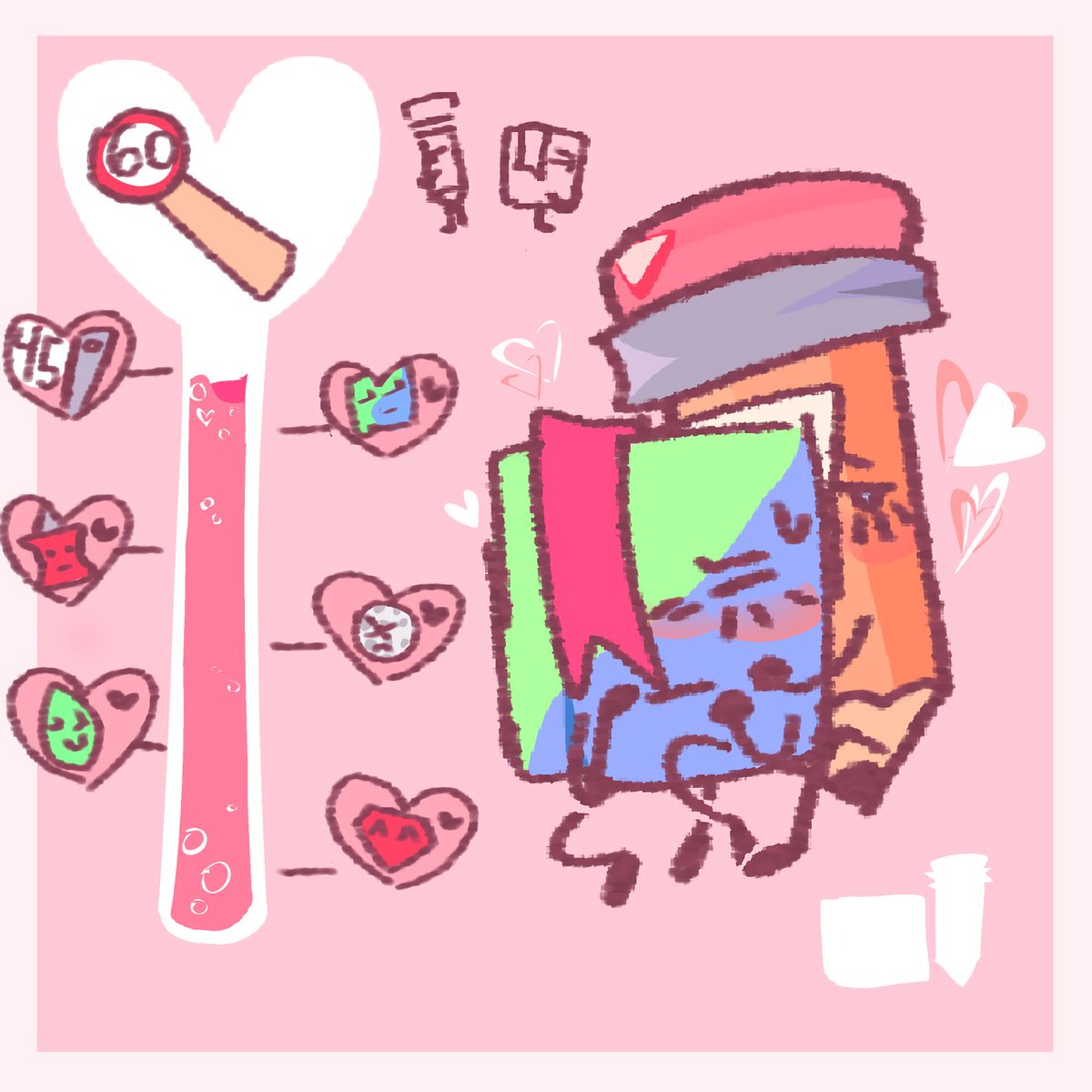 Lickslimesalot's tweet photo. I’m gonna be 110% transparent but I struggled so hard making this one because I couldn’t figure out what I wanted them to do even though I had all day

“Aren’t I supposed to be facing you to actually be able to kiss you..?” - 📗📘

“..I’m sorry” - ✏️

“….?” - 📗📘
#bookcil https://t.co/XCYw1mur4t