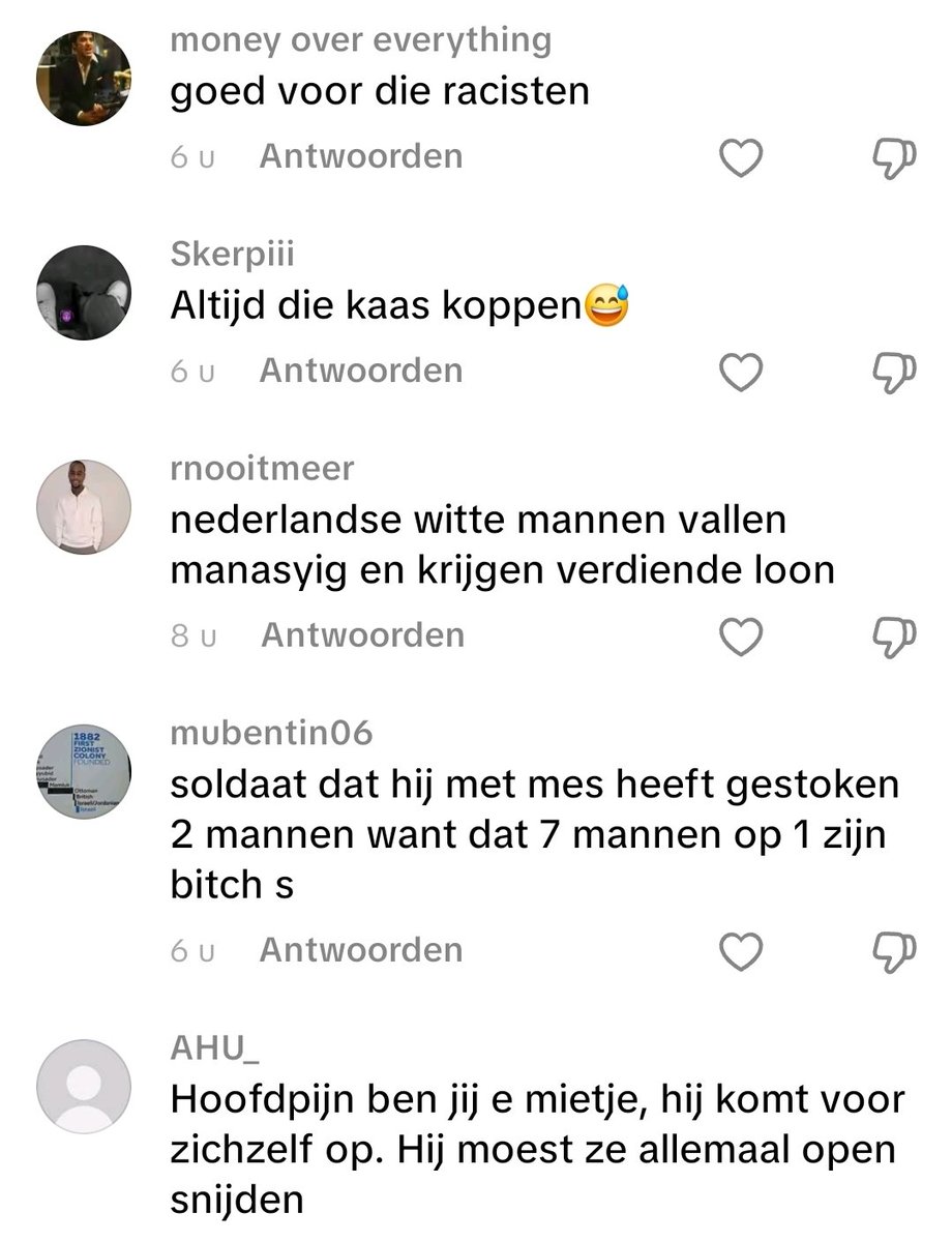 P0eMPieDinges's tweet photo. We moeten het hebben over de andere kant van de medaille.

Jarenlang wordt de witte, autochtone Nederlander weggezet als het probleem. Wit is racistisch. Wit is de dader. Wit moet excuses aanbieden, moet inleveren, moet zich schamen voor zijn eigen identiteit en geschiedenis.

En dit is het resultaat.

Kijk naar de comments onder het nieuws van gisteravond. Centraal Station. Drie Nederlanders neergestoken door Angelo Bryson. En wat lees je daaronder?

Geen afschuw. Geen medeleven. Maar goedkeuring. Gelach. "Terecht". "Ze hadden het verdiend". "KK Nederlanders". 

En wie plaatsen dat? Het zijn niet de Henken en Ingrids. Het zijn moslims, Antillianen, andere allochtonen. Mensen die hier wonen. Die hier geboren zijn. Die onze taal spreken, in onze straten wonen.

Dit is geen incident meer. Dit is structurele, rauwe haat naar de blanke Nederlander. En hij is buitenproportioneel geworden.

We leven samen met mensen die ons diep haten. Die wachten op zo'n moment om hun ware gezicht te laten zien. Als er bloed vloeit van een Nederlander, komen ze uit hun holen en vieren het in de comment secties.

En niemand benoemt het. De media zwijgt. De politiek kijkt weg. Want ja, racisme kan volgens hen maar één kant op.

Maar vergis je niet. Dit is hoe het begint. Eerst is het haat online. Dan is het goedkeuring van geweld. En daarna is het geweld zelf.

Het Westen is aan het vergeten dat tolerantie geen zelfmoordpact is. Je kunt niet oneindig samenleven met mensen die je kapot willen zien gaan.

Dit wordt steeds zichtbaarder. Steeds extremer. Steeds gewelddadiger. 

Word wakker! Dit is heel ernstig.