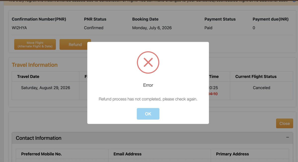 hashir3's tweet photo. @MoCA_GoI 

Sir  I had very bad experience , booked a ticket to Fujiarha from cochin  on 29 th , 
 Checkin done , reached the gate waited  flight got delayed and cancelled . 
It was really hard to go through this - 

Cannot  get  refund online 
 Cannot reach the coustomer care https://t.co/VyZRSh4jXJ