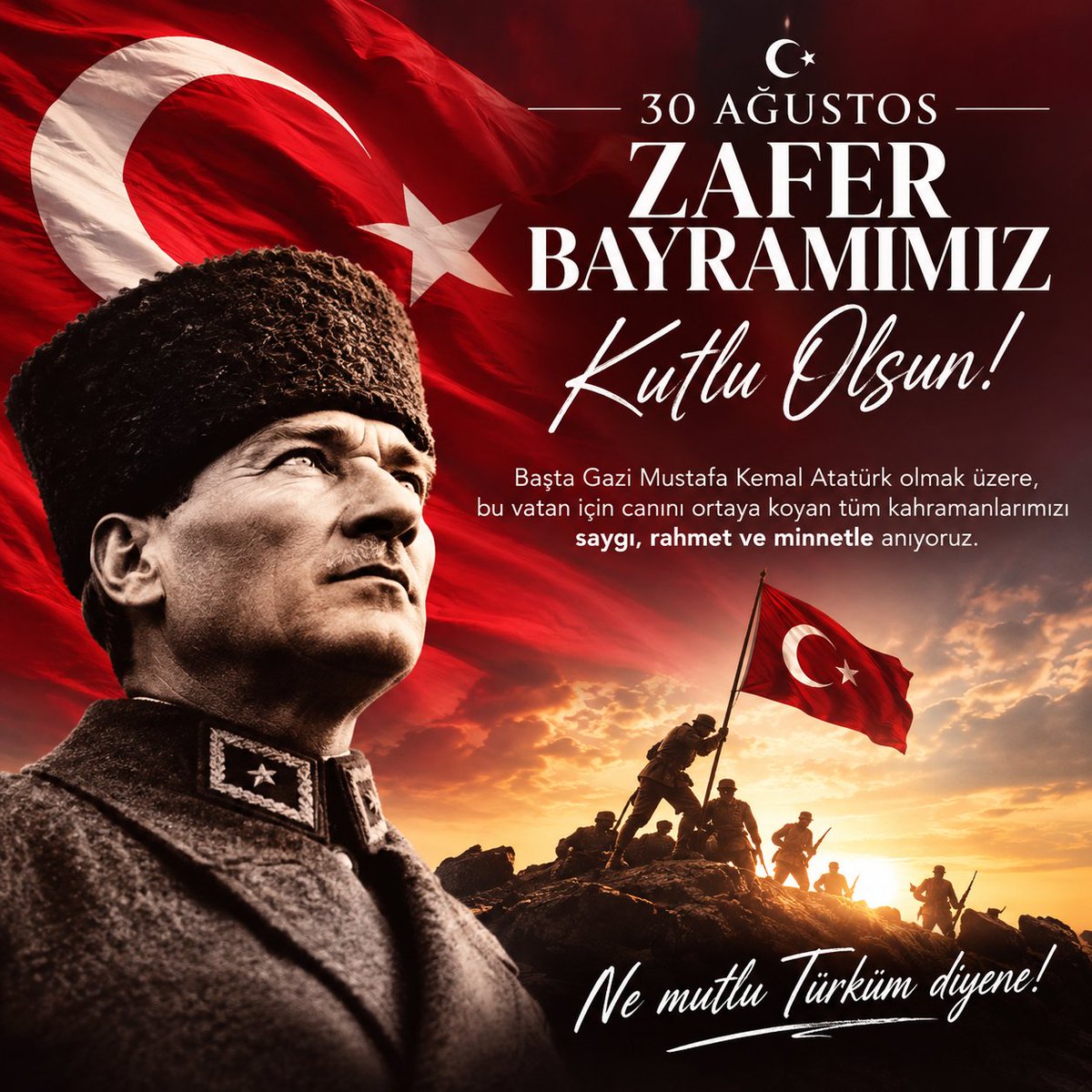 bottomfishertr's tweet photo. 30 Ağustos; bağımsızlığımızın ve milletimizin sarsılmaz iradesinin zaferidir.

Başta Gazi Mustafa Kemal Atatürk olmak üzere tüm kahramanlarımızı saygı, rahmet ve minnetle anıyoruz.

30 Ağustos Zafer Bayramımız kutlu olsun! 🇹🇷
#30Ağustos #ZaferBayramı https://t.co/JWK36cqHzR