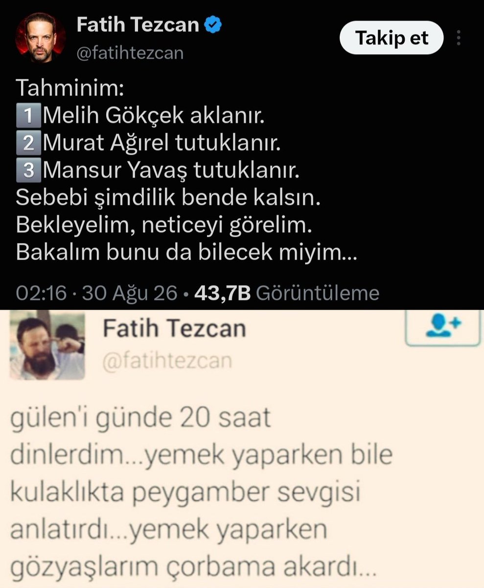 CAN_1_4_5_3's tweet photo. Fatih Tezcan:

Tahminim
1️⃣ Melih Gökçek aklanır.
2️⃣ Murat Ağırel tutuklanır.
3️⃣ Mansur Yavaş tutuklanır. https://t.co/y1JhstC9Ng