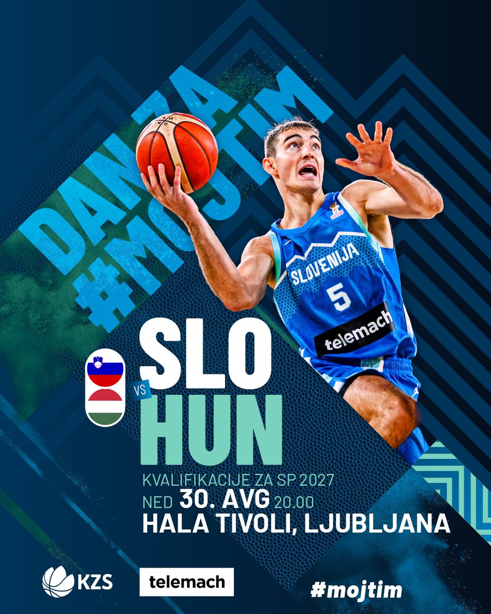 kzs_si's tweet photo. DAN ZA #mojtim 🇸🇮
Danes ob 20.00 v Hali Tivoli obračun z Madžarsko, kvalifikacije za #fibawc 🏀
📍 Hala Tivoli, Ljubljana
🎟️ Zadnje vstopnice na @EventimSi
Napolnimo Tivoli. Gremo, Slovenija! 🔥🇸🇮
#mojtim #StepItUpSlovenija https://t.co/KVr4hjzuWI