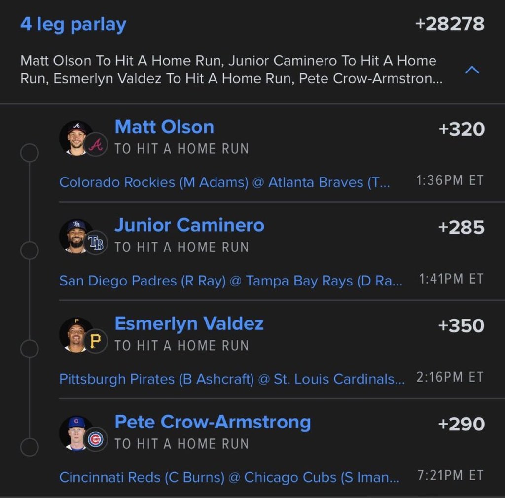 BetWithMaya_'s tweet photo. 4 guys, 4 long balls. Letβs ride. βΎοΈπ₯ #GamblingX #MLB #BettingX #MLBTips #SportsBetting
@Playbook https://t.co/xdeex7jfp9