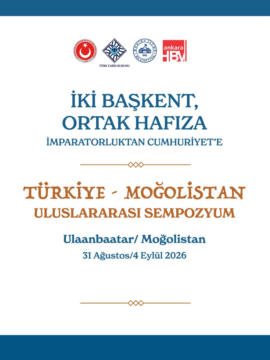 nasrullahuzman's tweet photo. 📌İki Başkent, Ortak Hafıza

Türk ve Moğol tarihinin kesiştiği geniş coğrafyada, ortak geçmişimizi farklı yönleriyle ele almak üzere Türkiye-Moğolistan Uluslararası Sempozyumunda bir araya geliyoruz.

📍 Ulaanbaatar/Moğolistan
📅 31 Ağustos–4 Eylül 2026

@ttkgovtr
@SametKalyoncuu https://t.co/G6rZAy6H3T