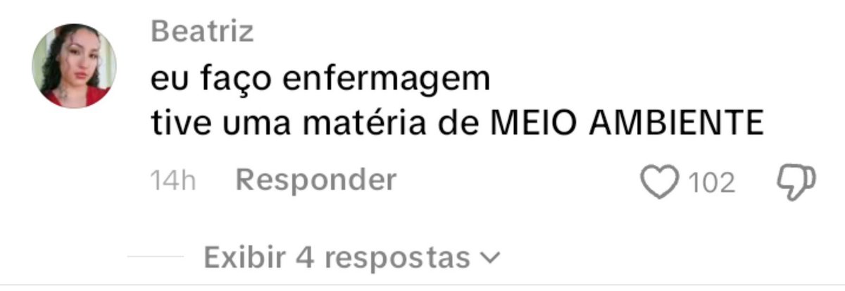analost815's tweet photo. @tortadegente TODOS deveriam estudar meio ambiente, mas essa aqui acha desnecessário estudar enfermagem e ter meio ambiente na grade olha o nível ein zero paciência https://t.co/Kzi2HsSnY7
