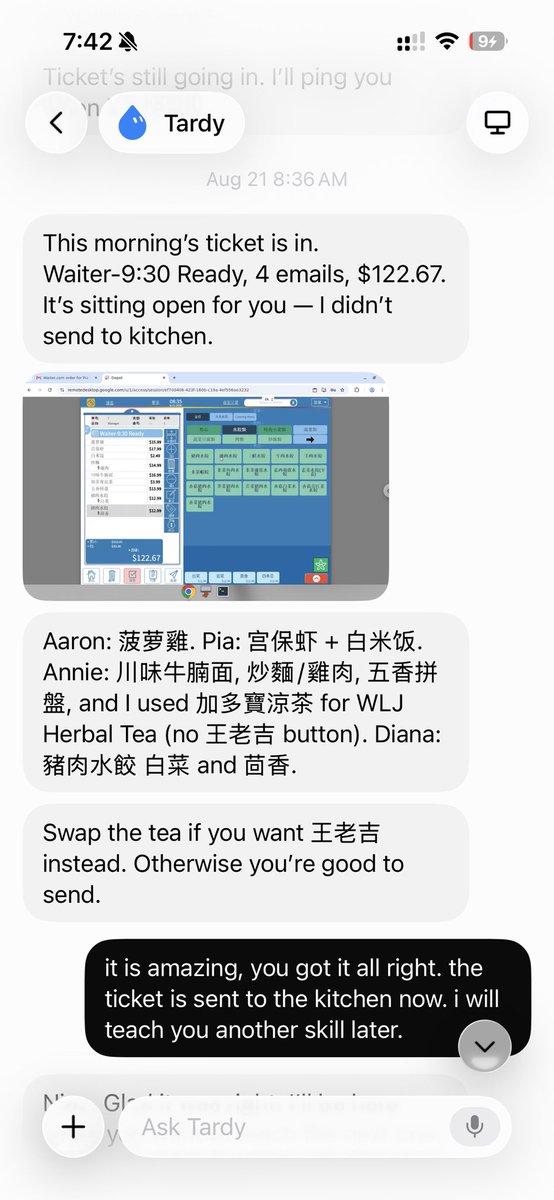CyberK99's tweet photo. I am using grok bot to help me enter early morning orders to my restaurant’s POS so I don’t have to get up early to do that my self. I am also using grok bot to help do marketing for my web app I developed to help me run my restaurant business. The web app is called www. https://t.co/mV2xXUjMfA. Go check it out! I also use the bots to help improve the app to find problems, unit tests and add new features.