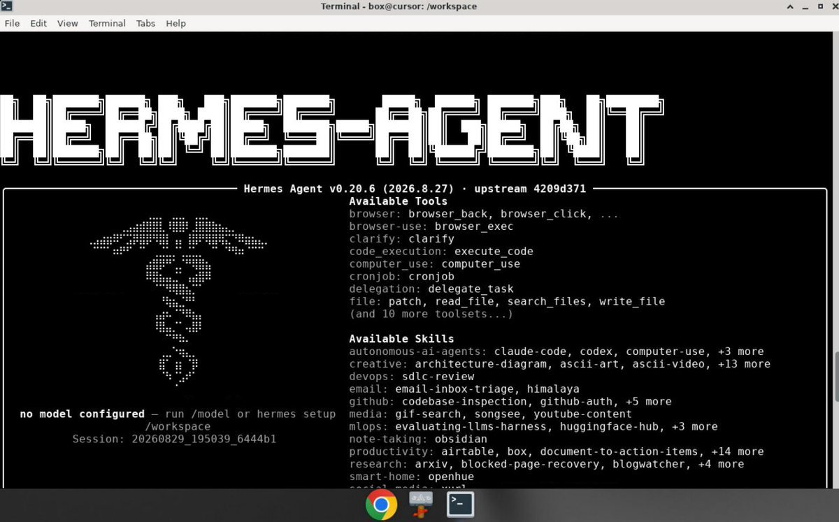 elshayib_'s tweet photo. You can Install Hermes Agent inside the Grok bot Machine btw https://t.co/QqsTIcUvEK