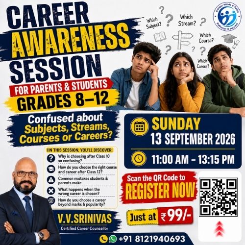 CareerMindsPath's tweet photo. Confused about what to choose after Class 10?

Join our Career Awareness Session for Grades 8 to 12 and get clarity on subjects, streams, courses and careers.

📅 Sep 13 | 11 AM
💰 ₹99/-  Register using the QR code.
#CareerGuidance #CareerAwareness https://t.co/VfUuxlhPvo