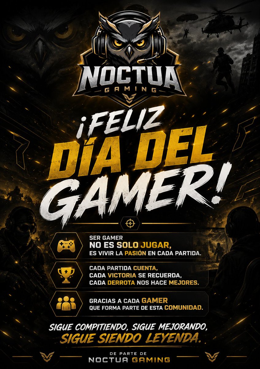 Noctuagaming01's tweet photo. 🎮🦉 ¡FELIZ DÍA DEL GAMER! 🦉🎮

Desde NOCTUA GAMING celebramos a todos los que viven esta pasión en cada partida.

🔥 Ser gamer no es solo jugar, es vivir la pasión en cada partida.

Gracias por formar parte de nuestra comunidad. 

¡A seguir compitiendo, y haciendo historia https://t.co/cewoqfH2nm