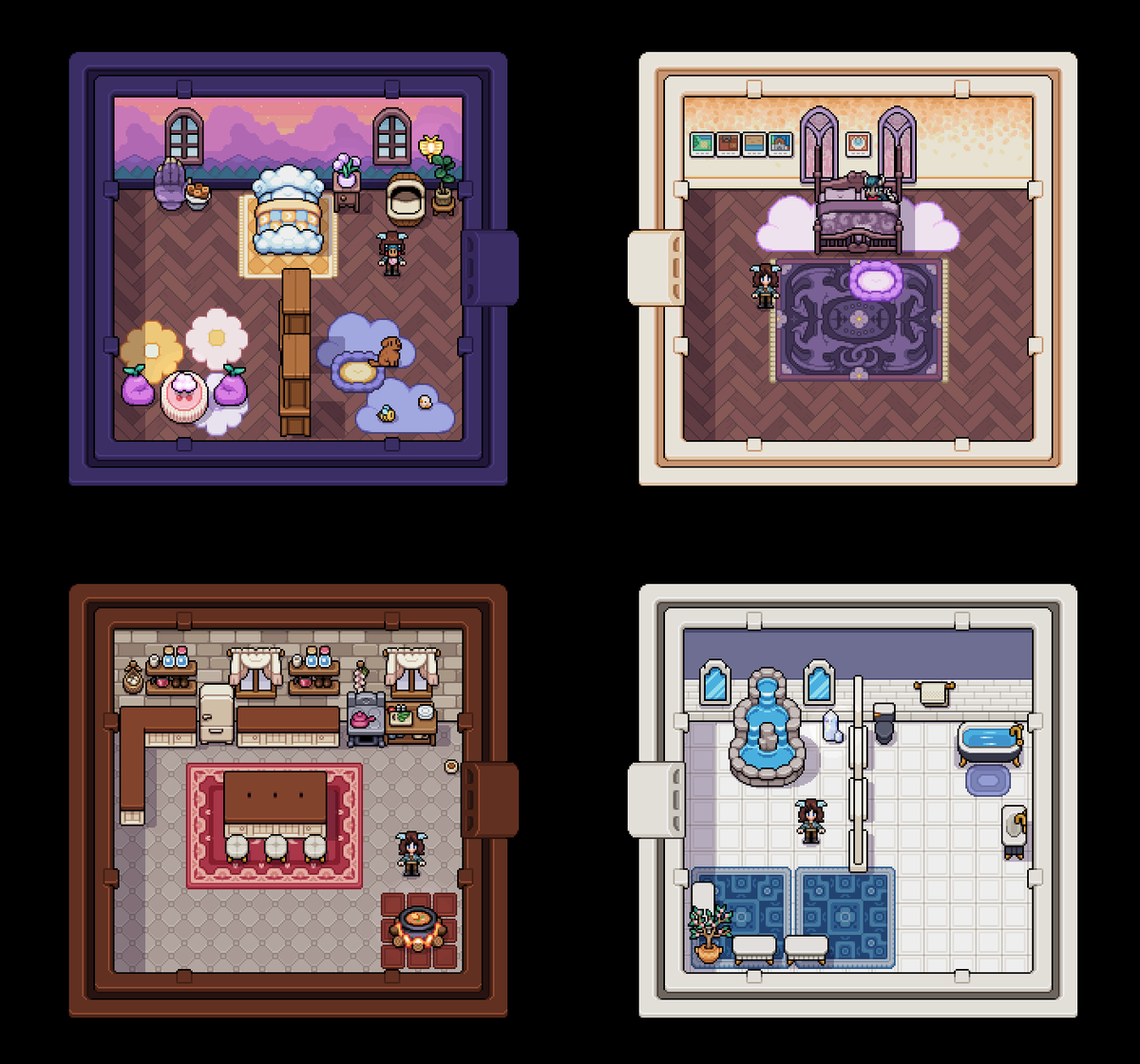MoonlitMaddie's tweet photo. Just hit year 3 in fields of mistria! So here's my current farm layout and some room layouts if anyone is interested at all lol. Be warned of minor game spoilers https://t.co/FJPdyRek4U
