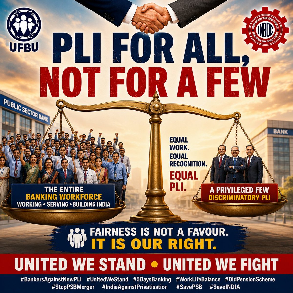 Sandeep43347165's tweet photo. #5DayWeekandFairPLI #BankersAgainstNewPLI
#UnitedWeStand
#5DaysBanking
#WorkLifeBalance
#OldPensionScheme
#StopPSBMerger
#IndiaAgainstPrivatisation
#SavePSB
#SaveINDIA https://t.co/BBRtcTyaT5