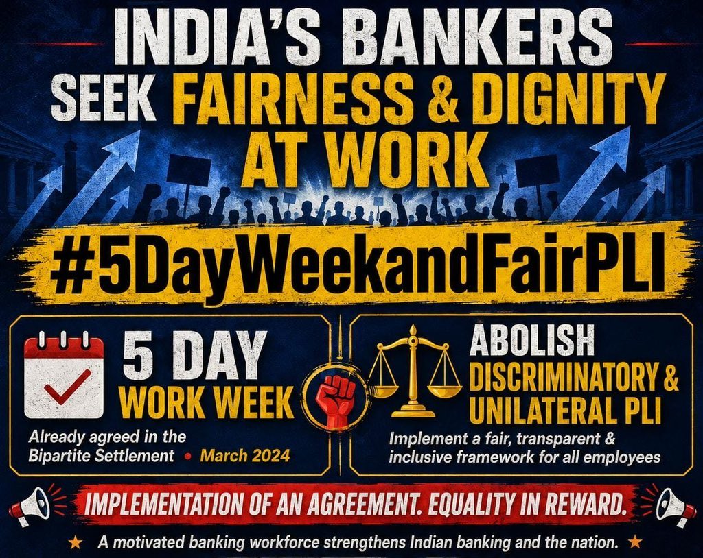 MahatojMeena's tweet photo. The struggle for Five Days Banking and Fair PLI is not merely about benefits. It is about dignity, equality and recognition of the banking workforce.

When employees stand united, no legitimate demand can remain unheard for long.
United We Stand! ✊
#5DayWeekandFairPLI 
#FBOIOA https://t.co/uu0dUOtp7q