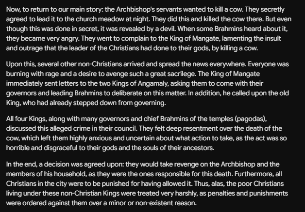 sarvamedha's tweet photo. How Keralites in the past dealt with cow slaughter happened under the influence of the Portuguese.
Translated from original record dating to 1609 CE via Gemini AI.

King of Mangate = Mangattu Kaimal/Alangad Kartha, Nair rulers of Alangad kingdom. My own direct paternal ancestors. https://t.co/AH8k9gsXIR