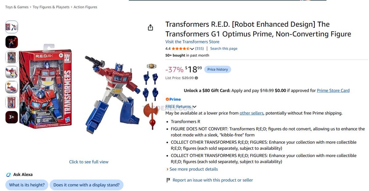 dropperdeals's tweet photo. $29.99 TRANSFORMERS R.E.D. OPTIMUS PRIME for $18.99 on Amazon

$11.00 LESS than the $29.99 list price • 37% OFF

Does not convert, display figure only.

https://t.co/KSn1rVRa4w

#ad https://t.co/rtwbdHiU5v