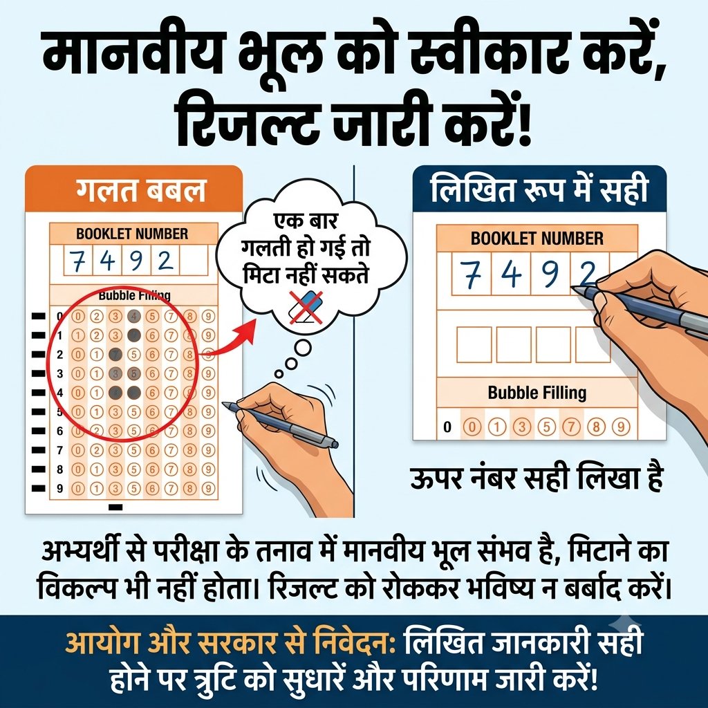 VIMALRAO1's tweet photo. महोदय,
​परीक्षा के तनाव और मिटाने का विकल्प न होने के कारण ऐसी गलतियाँ संभव हैं। भविष्य को ध्यान में रखते हुए उचित निर्णय लें।
@PrashantK_IPS90 
@upesscprayagraj 
@myogioffice @UPGovt 
@DrDCSHARMAUPPSS  @Aamitabh2 
#JusticeForUPTETcandidates
#UPTET2026 https://t.co/hCCmqsA2In