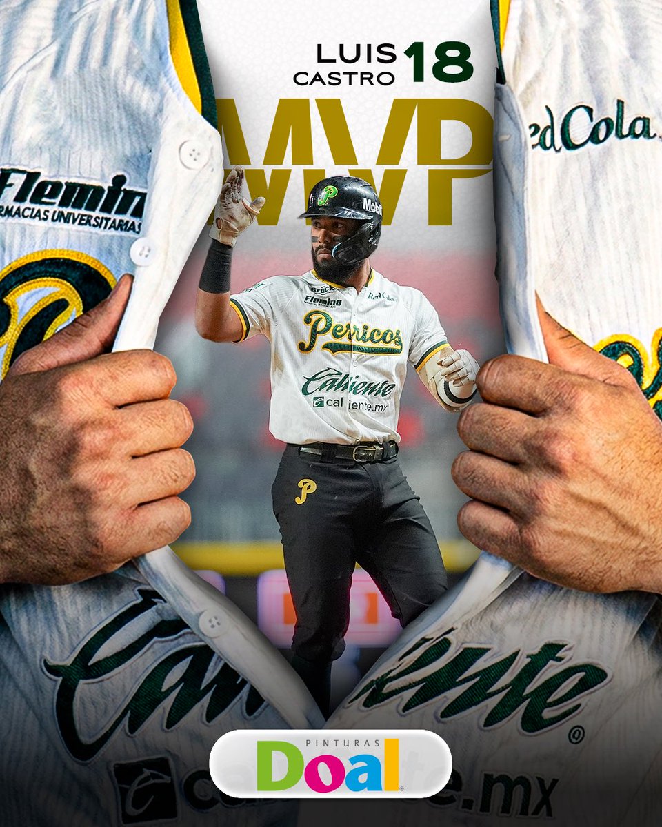 Pericos_Oficial's tweet photo. Con un vuelcacercas y par de impulsadas, el 🏆MVP🏆 del primero de la Serie de Campeonato: Luis Castro💪🏼💥
Pinturas Doal
#ModoPericos🟢 https://t.co/4MWphFKYMO