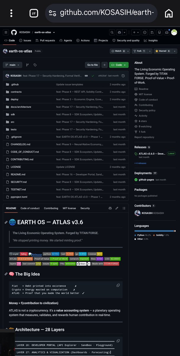 Kamelkadah99's tweet photo. **EARTH OS — ATLAS**  
The living economic operating system. We stopped printing money. We started minting proof.

For too long the world had two answers. Sovereign money born from debt. Crypto born from burned energy. ATLAS offers a third path: money as a function of contribution to civilization. Not a slogan. A full architecture named Proof-of-Value.

The idea is simple and severe. If you solved a problem, created knowledge, built infrastructure, healed a body, protected a system, restored land, or prevented harm, the world became measurably better. That measurable better is what gets minted. Not what a miner owns. Not what an institution prints.

ATLAS does not present itself as a speculative coin. It presents itself as a planetary value-accounting system. It discovers contribution, verifies it, anchors it to reality, rewards it, then governs its own rules through an executable constitution rather than a mission statement.

Behind that logic stand four Titans. Hermes senses value as it is created. Prometheus forms consensus and weights it by reputation. Gaea binds evidence to the physical world through attestation, sensors, and observation. Chronos reads economic and ecological time so policy is not flown blind. Together they are Titan Forge: discovery, validation, ground truth, and foresight.

Value is not one kind of thing. The system recognizes twelve categories and steers behavior with different multipliers. Biological healing sits at the top of the ladder. Created knowledge follows. Protecting systems, preventing harm, and restoring ecosystems rank above social connection or beauty alone. The meaning is deliberate. Civilization should pay first for what keeps life, knowledge, and the planet intact, not for what fills the noise.

Economically the cap is one billion ATLAS. Issuance does not come from mining. It comes from a contribution proof that can be used only once, scored by confidence, with a base reward that halves every four years. At launch, early contributors receive a calculated advantage so the ledger is not born empty. The training wheels come off at critical mass. Live supply watches velocity. If circulation goes cold, minting eases upward. If the market overheats, issuance tightens. Burns happen through fees, penalties, and collective decision. The internal market discovers price through bonding curves, a liquidity pool, and oracles, not through outside spectacle first.

Above the economy sits a protocol-state. Twenty-seven executable constitutional articles. An agent congress. Optional neural democracy with coercion defenses. A three-tier justice system that keeps precedent. Sovereign identity, with reputation that cannot be sold. A global trust graph that flows through attestation. Bridges into health, education, agriculture, supply chains, disaster, and climate. A sustainability layer that treats carbon, biodiversity, and planetary boundaries as inputs to value, not as stickers.

The stack is twenty-seven application layers over a computational substrate. From cognitive state and post-quantum cryptography, through a synaptic mesh, a zero-knowledge machine and a value detector, to the proof ledger, the economic engine, governance and justice, a basic compute marketplace, real-world gateways, a knowledge graph and federated learning, up to a developer portal. That is operating-system ambition, not token ambition.

The team update gives the system a mouth and a body. Atlas MCP lets an agent create proofs, attest, mint, query, and govern from inside the same AI session. SoloHost makes the node yours: your keys, your data, your agent permissions, sovereign hosting with no intermediary. ATLAS is the constitution of value. MCP is the agent’s voice. SoloHost is the body you run yourselves.

🧶🧵
#PiNetwork #PiDEX #PiRC #Protocol27 #Mainnet #Web3​#DeFi
​#Web3
​#Decentralization
​#CryptoNews
​#DigitalEconomy
​#FinancialFreedom#PiNetwork
​#PiPioneers
​#PiMainnet
​#PiCoreTeam
​#PiCrypto
​#PiCommunity
​#PiDEX