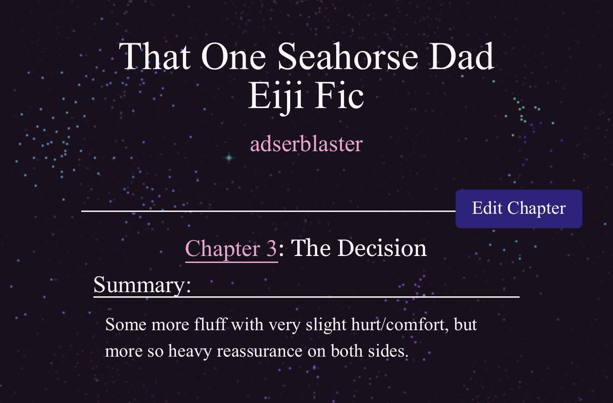 AdidiBrick's tweet photo. The third chapter of the seahorse dad Eiji fic is posted! I hope it’s okay since my brain was tired and I have been overworked while writing this 💔

https://t.co/XbwSD8VIZT https://t.co/7q5UG84rAX