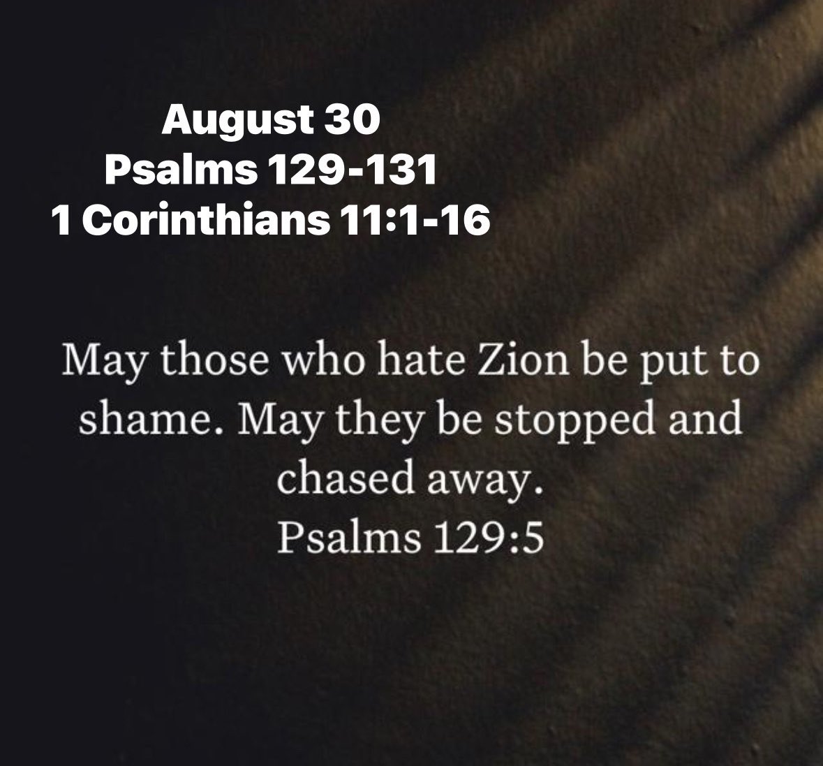 MercyOsinubi's tweet photo. August 30

Psalms 129-131

1 Corinthians 11:1-16 

May those who hate you be put to shame. May they be stopped and chased away. https://t.co/o23UBB3gcy