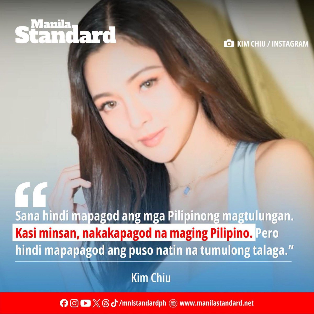 mnlstandardph's tweet photo. Kim Chiu welcomed a P500,000 donation to the ABS-CBN Foundation International for communities affected by recent calamities and severe flooding. She expressed gratitude to her longtime endorsement partner for extending help to Filipinos facing difficult times. Chiu also called on Filipinos to continue helping one another, saying collective efforts can bring greater relief to those in need. “Sana hindi mapagod ang mga Pilipinong magtulungan,” she said.